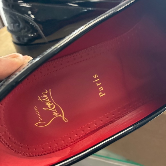 CHRISTIAN LOUBOUTIN Penny Flat Black Patent Leather Loafers SZ 46 Pre Owned Used - Picture 8 of 16